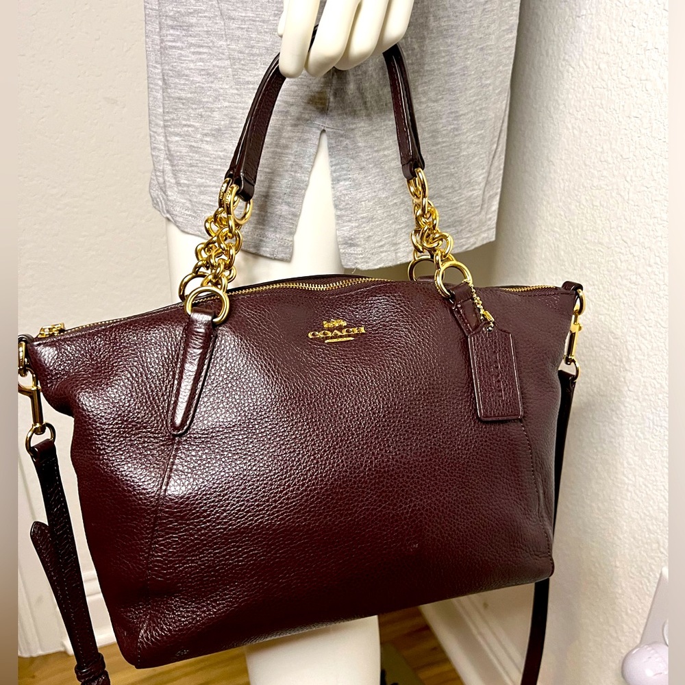 Coach Mini Kelsey Oxblood Pebbled Leather Satchel